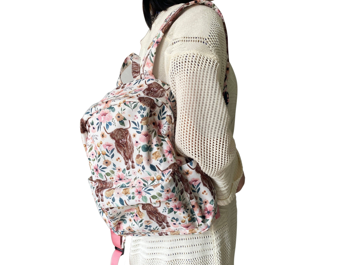 Western Cow/Pink flower Print Backpack