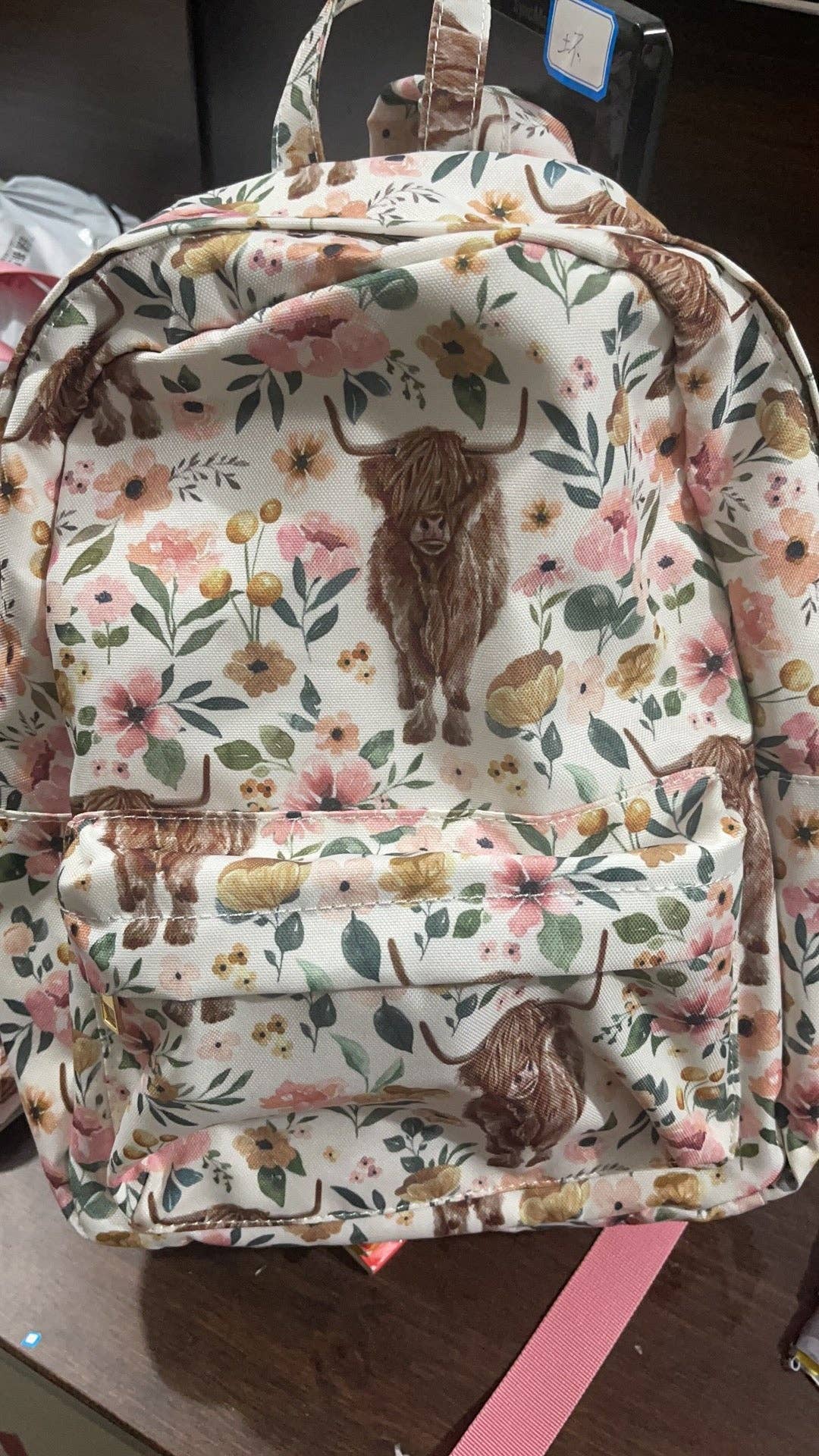 Western Cow/Pink flower Print Backpack