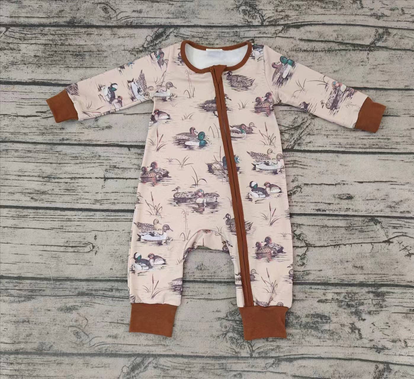 Grey Duck Long Sleeve Zip Romper