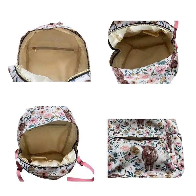 Western Cow/Pink flower Print Backpack