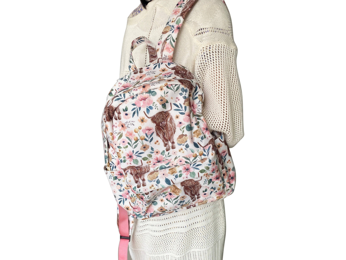 Western Cow/Pink flower Print Backpack