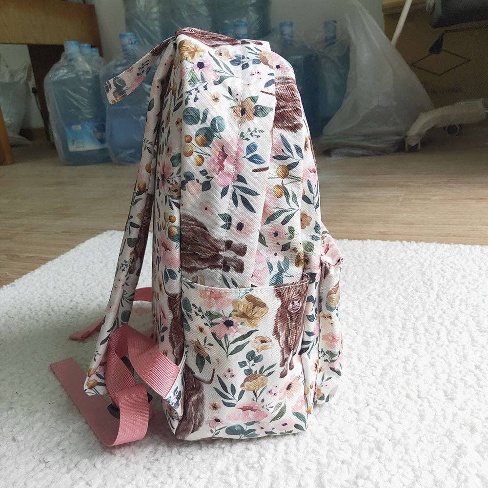 Western Cow/Pink flower Print Backpack