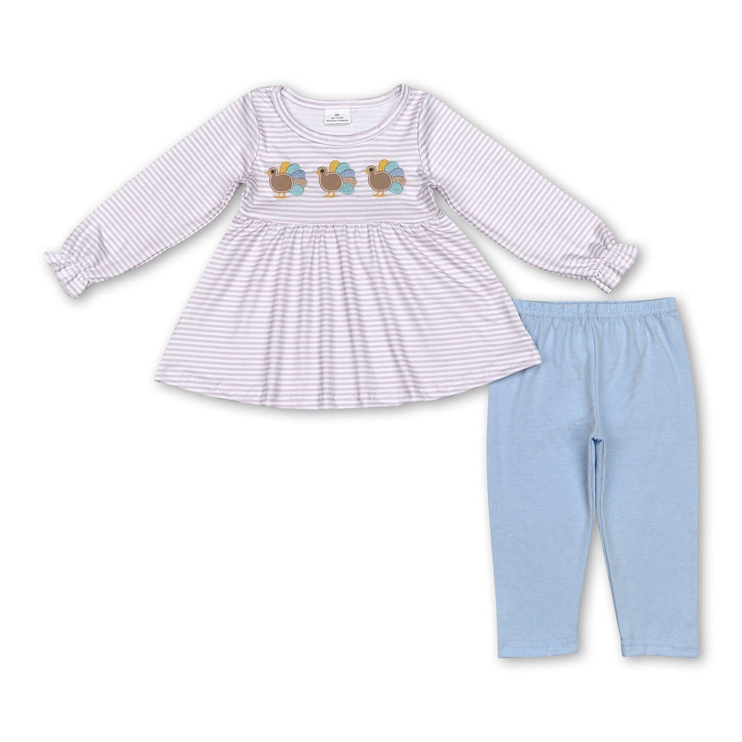 Stripe turkey tunic leggings girls Thanksgiving Set