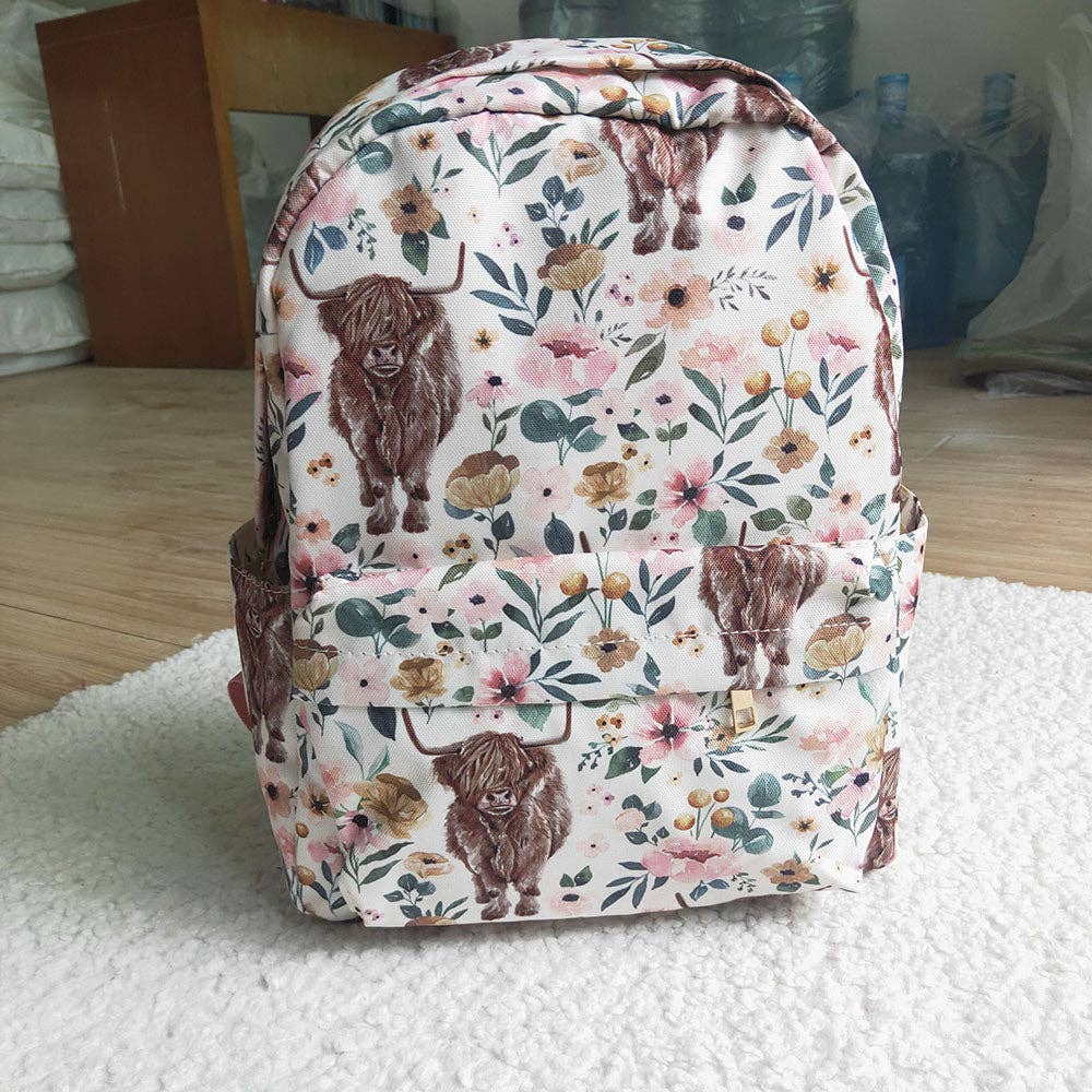 Western Cow/Pink flower Print Backpack