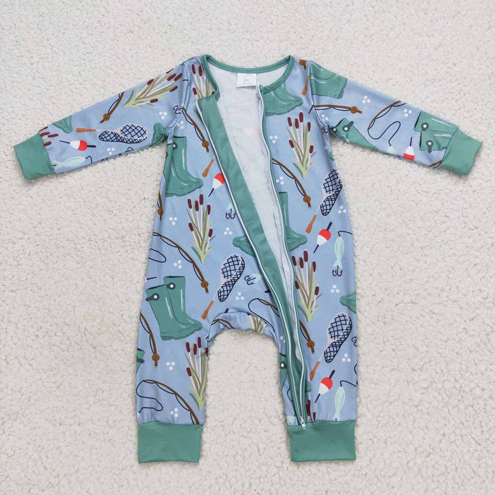 Fishing Boots Zip Long Sleeve Romper