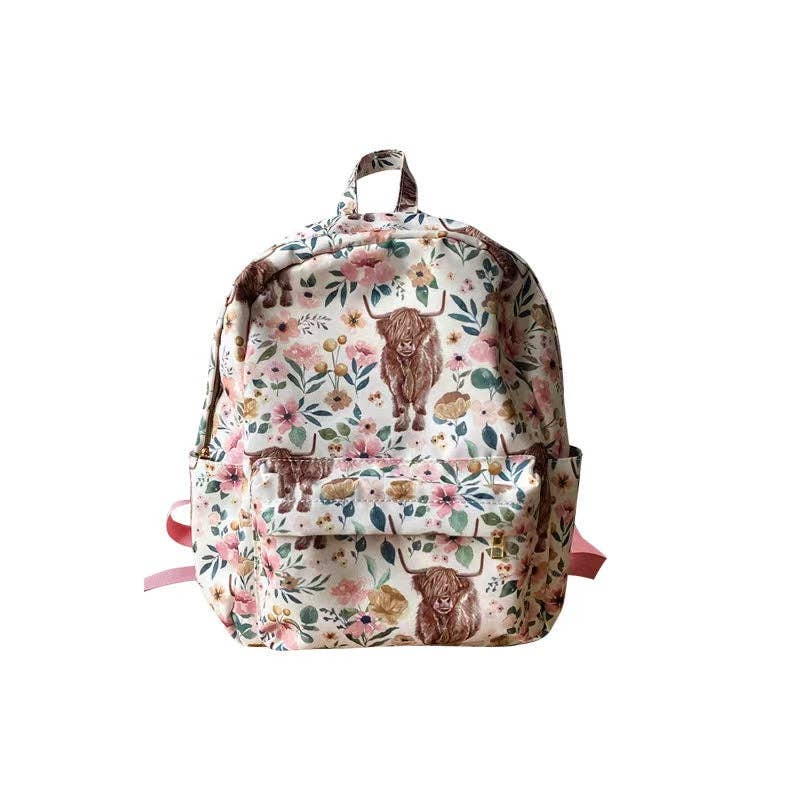 Western Cow/Pink flower Print Backpack