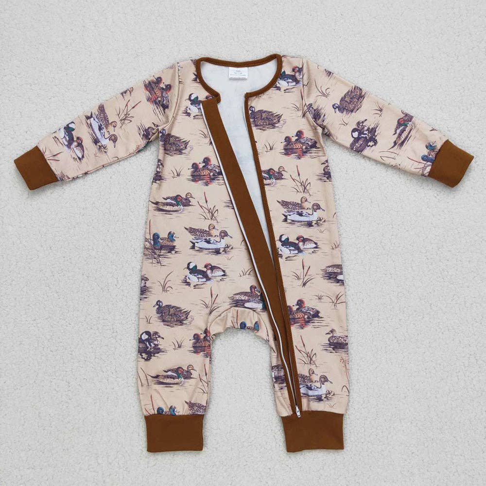 Grey Duck Long Sleeve Zip Romper