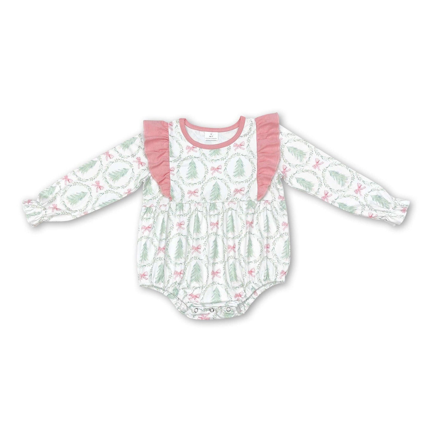 Long sleeve Christmas tree bow baby girls romper