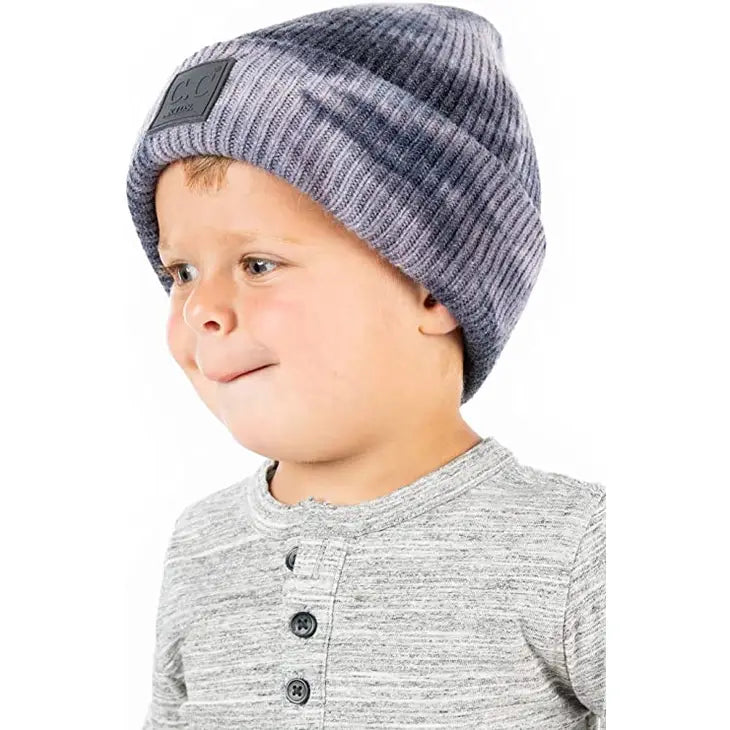 Kids No Pom Beanie - Tie Dye (Dark Grey/Light Grey)