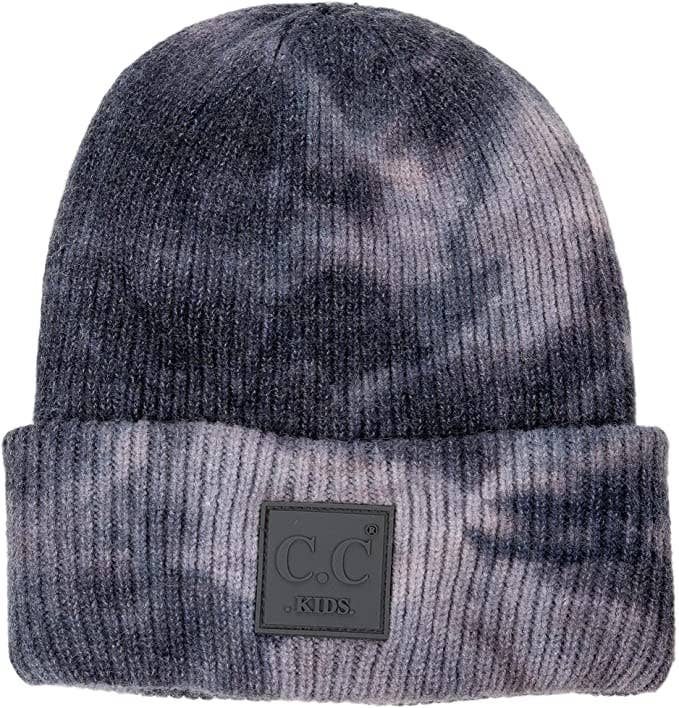 Kids No Pom Beanie - Tie Dye (Dark Grey/Light Grey)