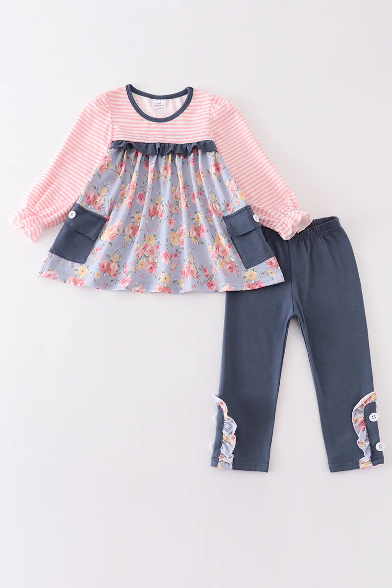 Pink floral print girl set