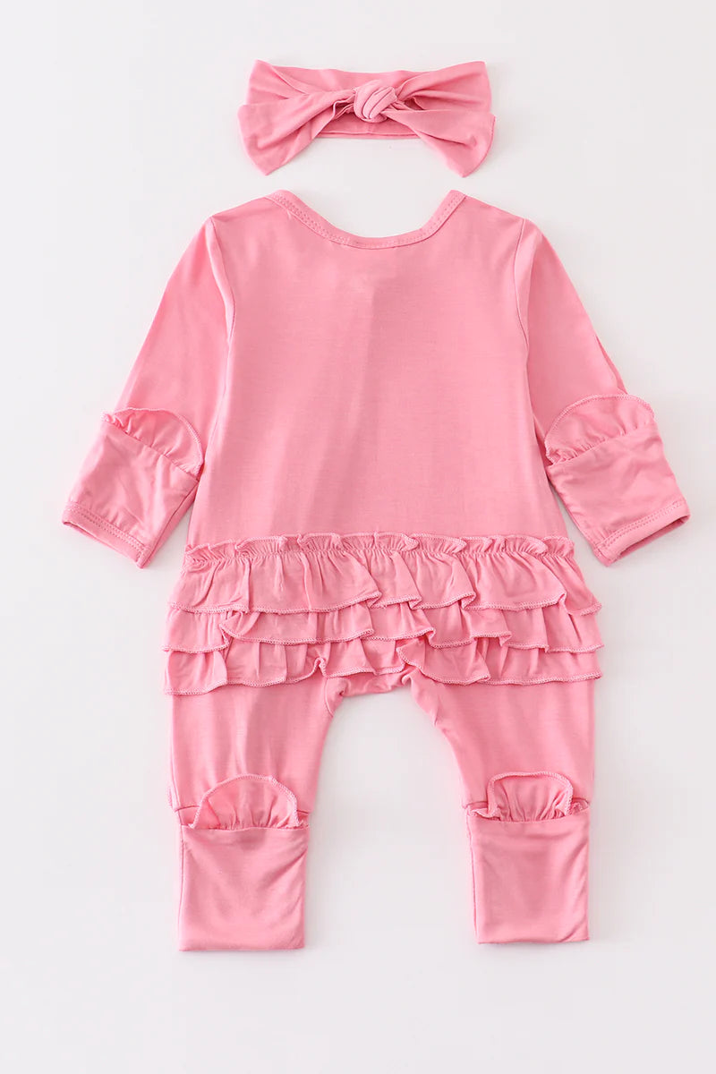 Pink Bamboo Ruffle Zipper 2pc Romper