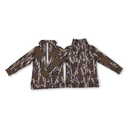 Long sleeves bottonland camo kids boys zipper pullover: