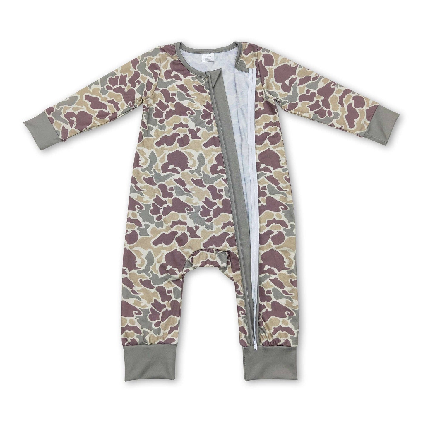 Long sleeve green camo baby kids bamboo zipper romper