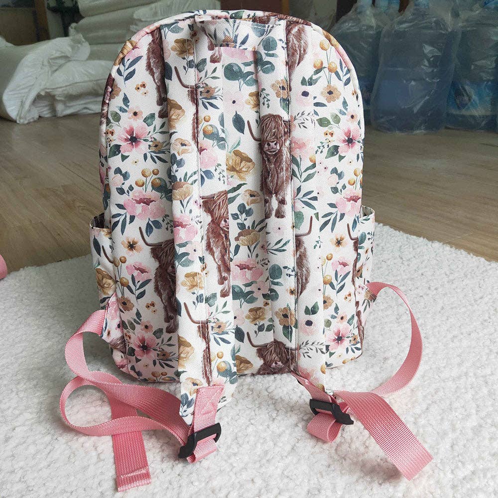 Western Cow/Pink flower Print Backpack