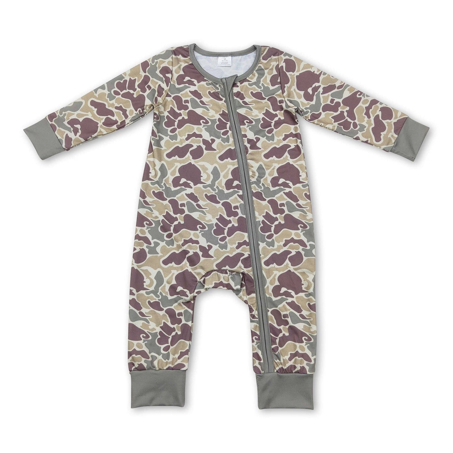 Long sleeve green camo baby kids bamboo zipper romper