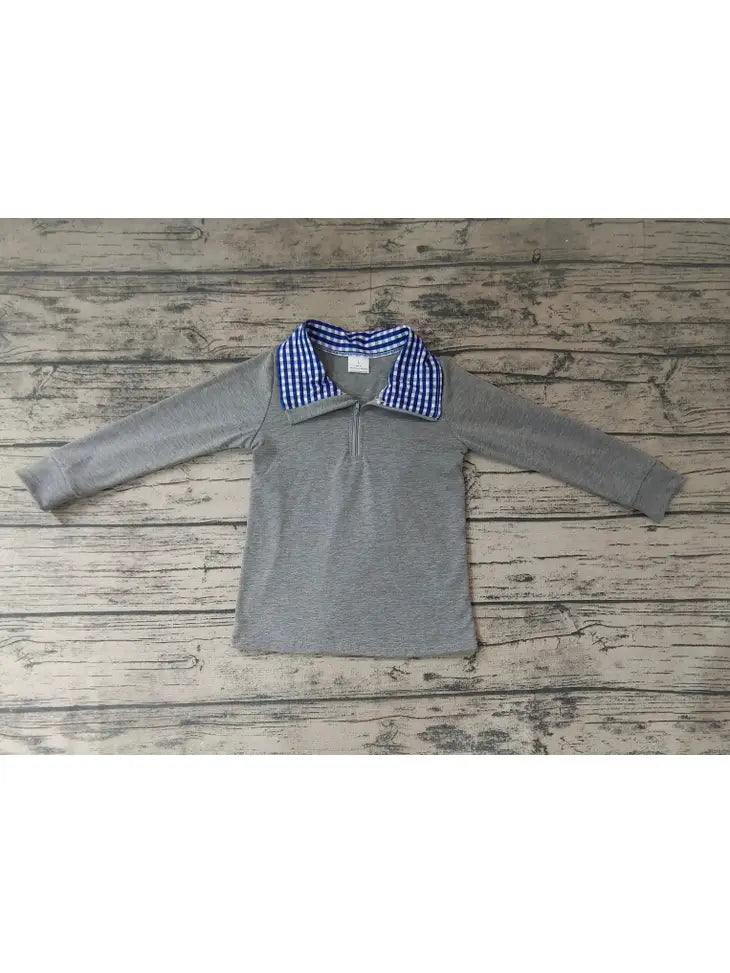 Blue Checkered Long Sleeve Pullover