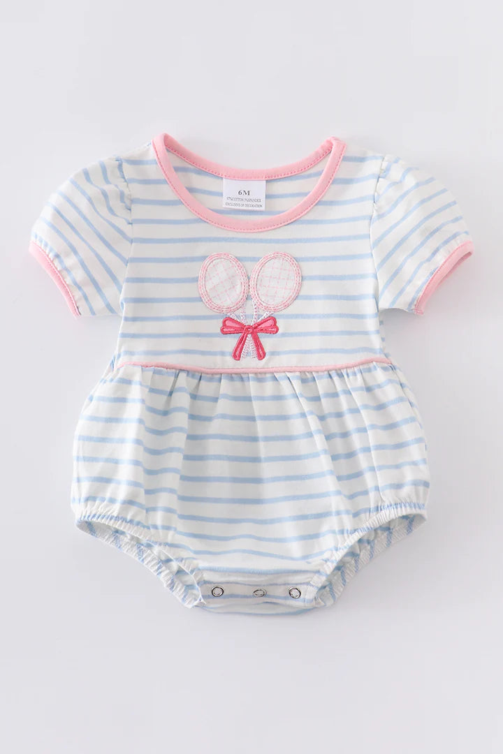 Blue stripe Badminton Racket Applique Romper